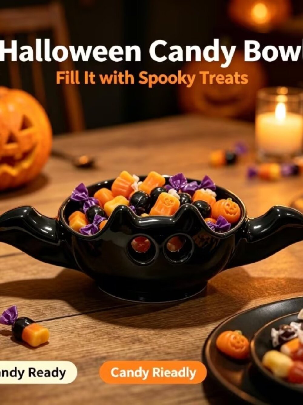 BATS SO COOL! Halloween Bat Candy, trinket, keepsake dish - 5" Long